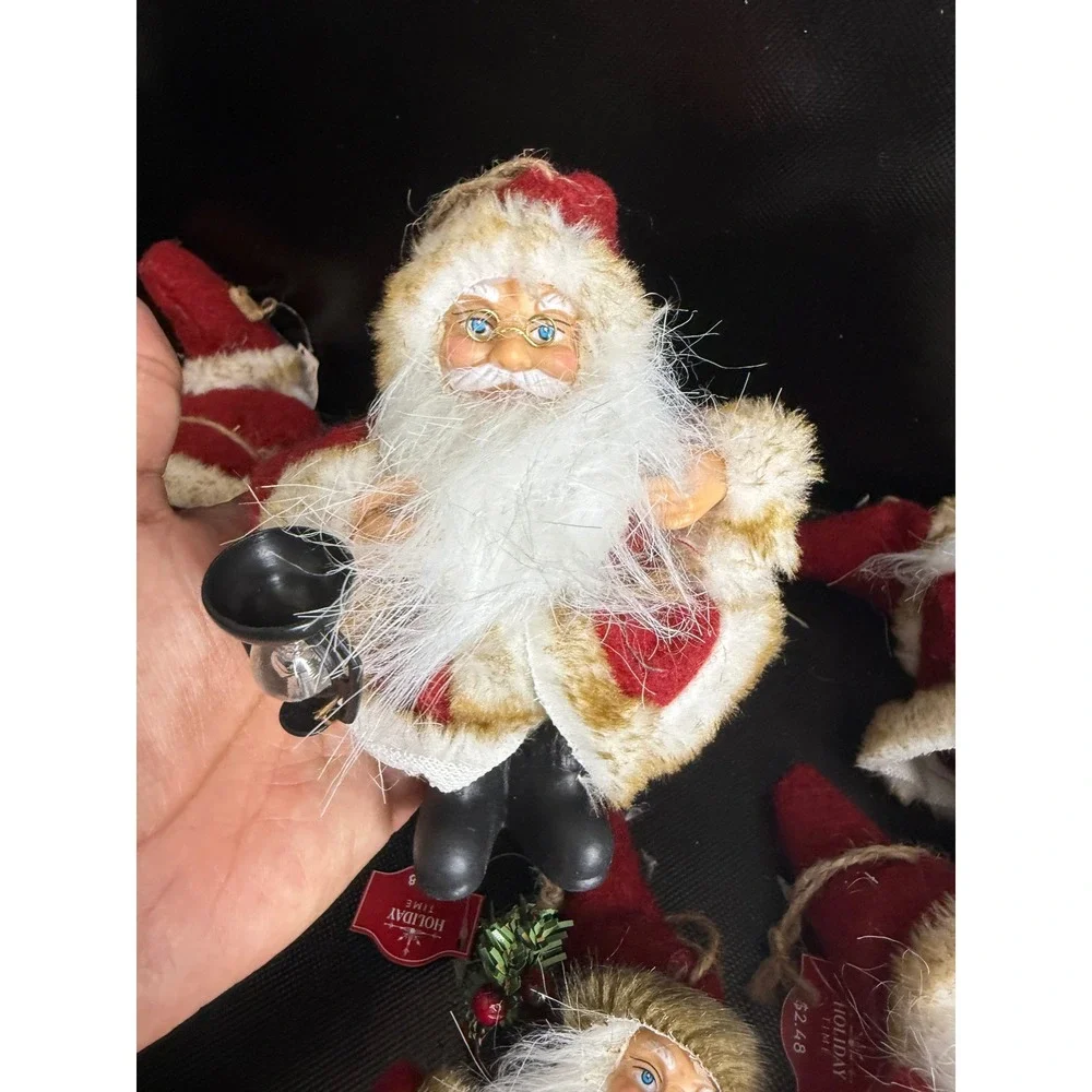 Lot of 8 Holiday Time‎ Santa Claus Christmas Ornaments Red White Faux Fur NWT